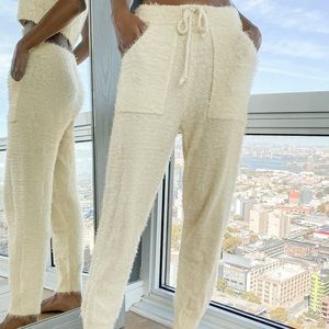 Lulu’s Cream Fuzzy Drawstring Joggers